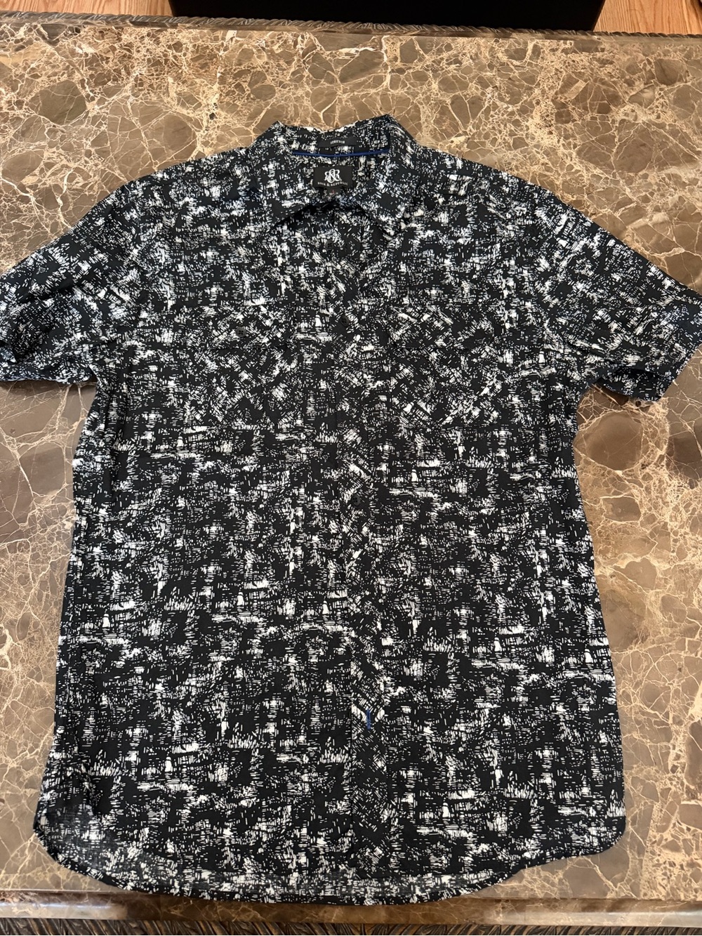 Rock & Republic Black and White Abstract Polo Shirt